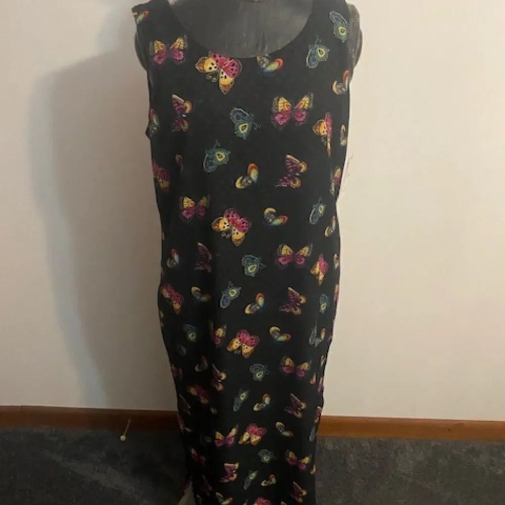Impressions Reversible Black multi-color butterflies/ Polka dot dress, size M